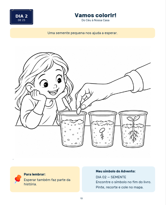 Dia 2 — página para colorir: plantando a semente da esperança