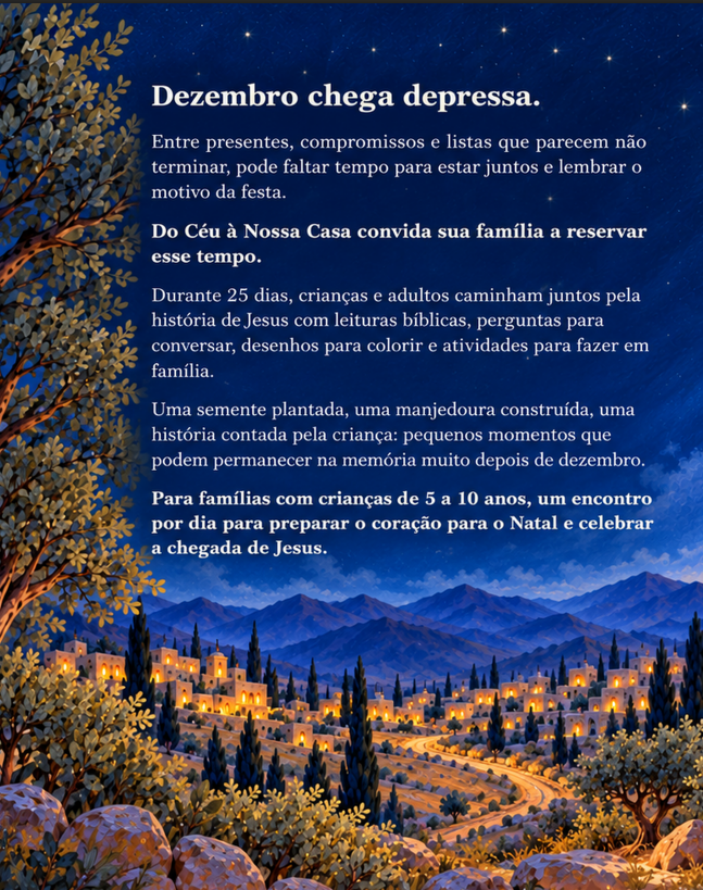 Quarta-capa do livro Do Céu à Nossa Casa — texto de apresentação sobre uma paisagem de Belém à noite
